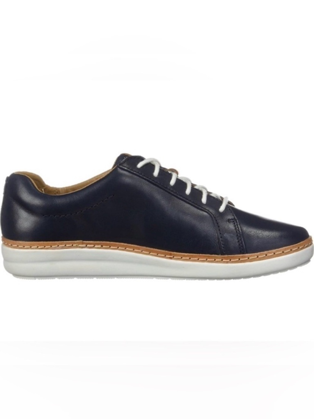 CLARKS Unstructured Amberlee Rosa Lowtop Leather Comfort Navy Sneakers Size 9.5